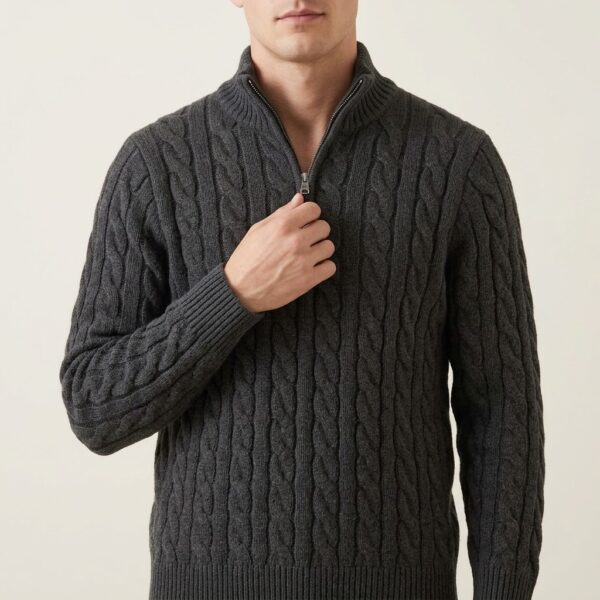 EcoModa cable-knit quarter-zip sweater with half-turtleneck collar - detail view 1