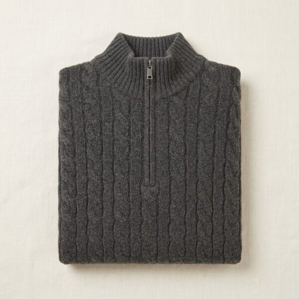 EcoModa cable-knit quarter-zip sweater with half-turtleneck collar - detail view 3