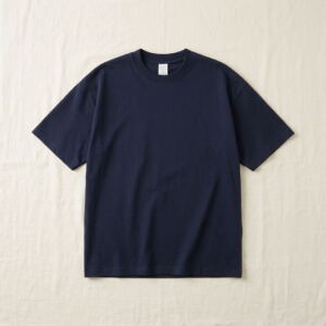 Men's heavyweight cotton t-shirt in navy, flat-lay with ribbed crew collar
